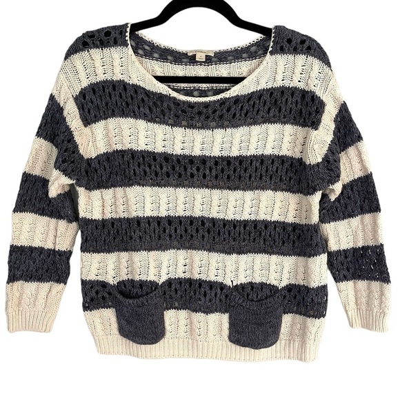 𝅺CASLON Open 3D Open Knit Cotton Acrylic Blend Boxy Crew Neck Sweater - Picture 1 of 11